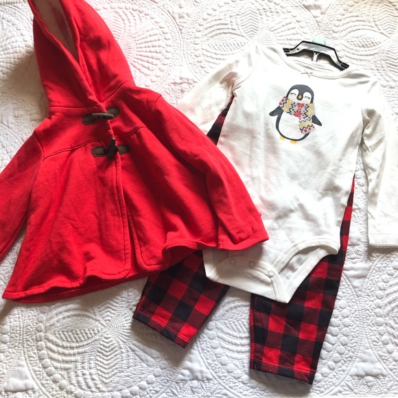 Carter's Other - CARTERS Girls Matching Set Outfit Penguin Red White Buffalo Plaid Size 18 Months